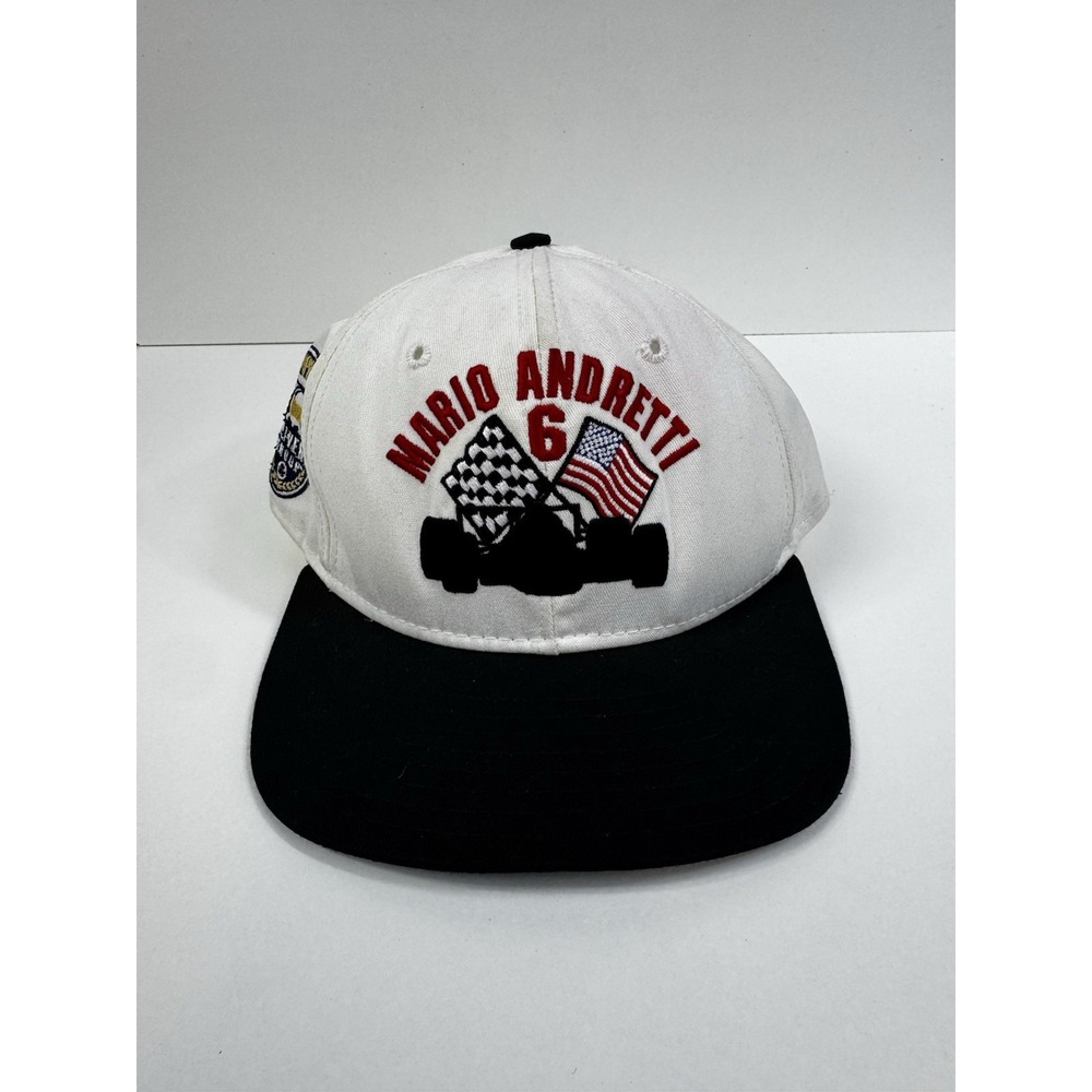 Vintage Mario Andretti Hat 90s Snapback White DeLong Racing Indy Made in USA